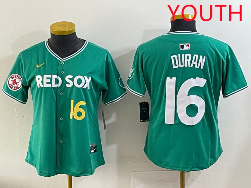 Youth 2025 Boston Red Sox 16 Duran Dark Green Joint Name Nike MLB Jersey style 7